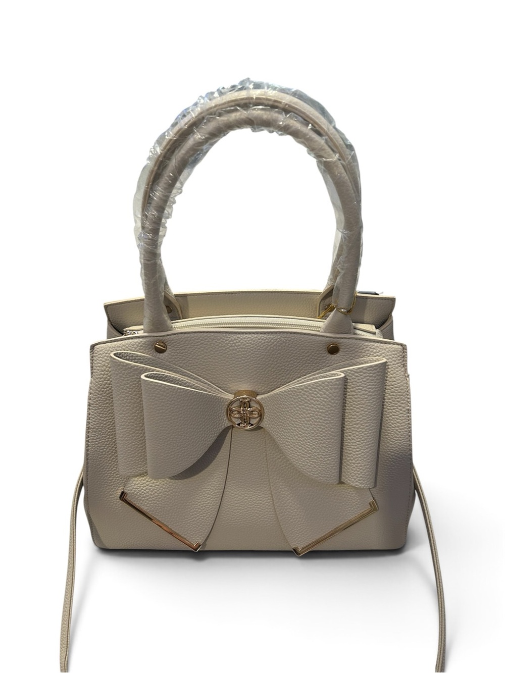 Crossi Cream Bow-Front Women's Shoulder Bag with Gold Accent